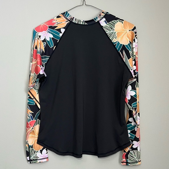 Hurley Black Floral Long Sleeve Rash Guard – UPF 50+ Swim Top, Women’s XL - Picture 2 of 11